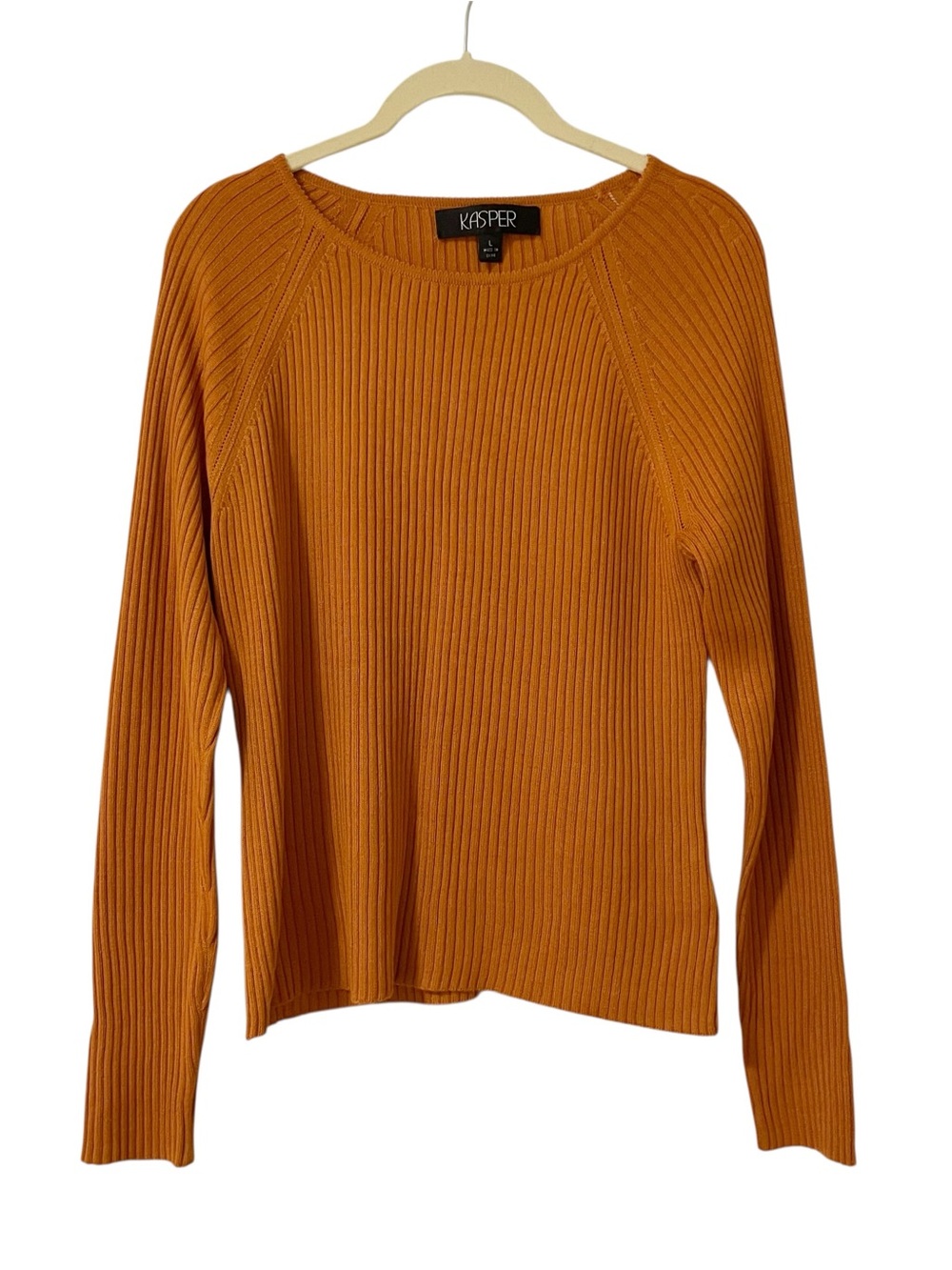 Kasper Ribbed Crewneck Sweater in Orange Large Classic